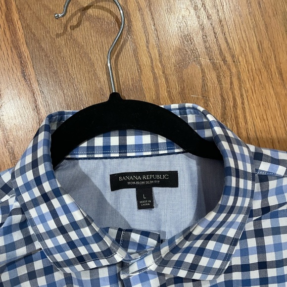 Banana republic large non iron slim fit blue gingham dress shirt - Picture 2 of 2